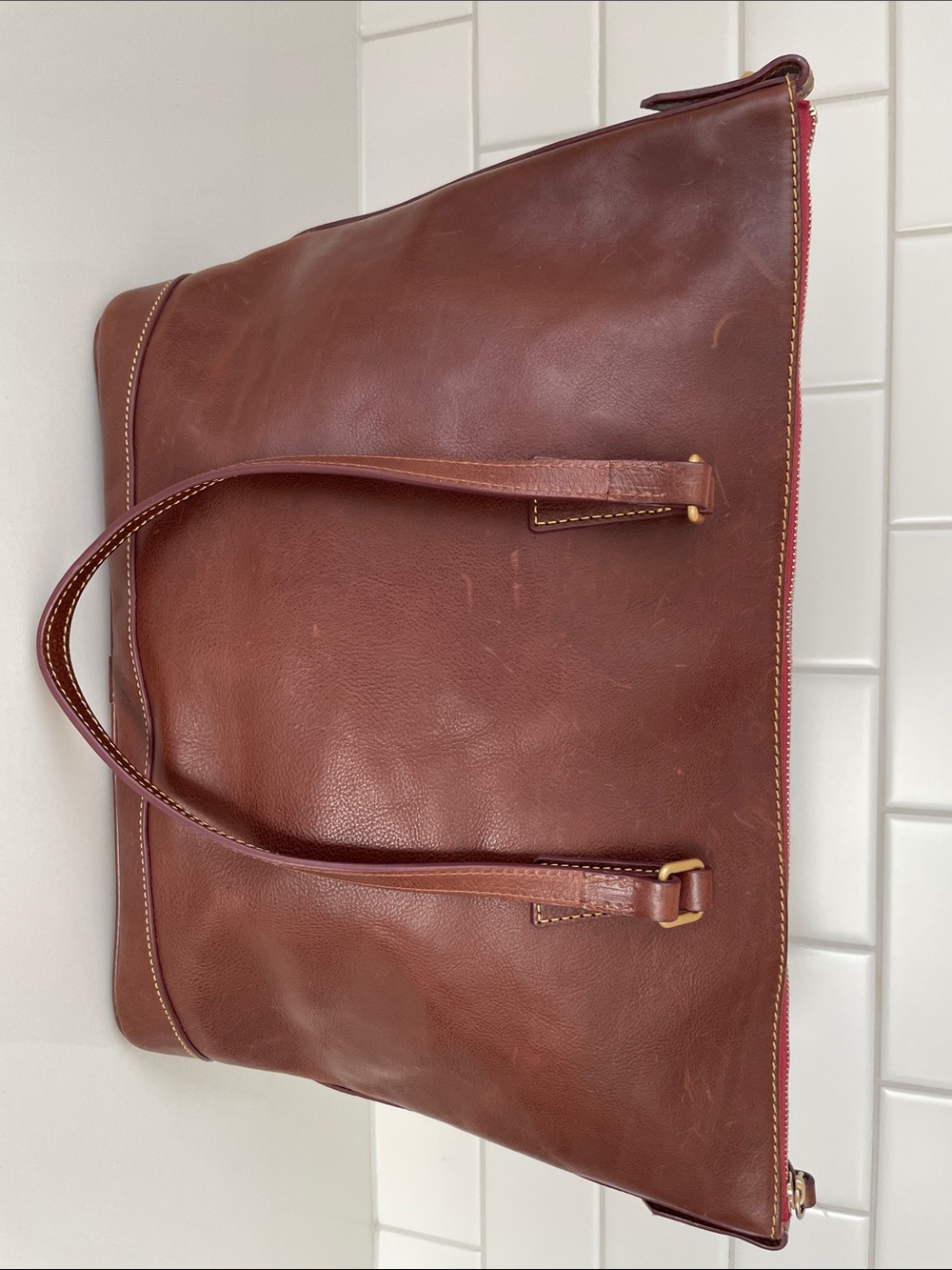 Dooney & Bourke Chestnut Brown Florentine Leather Zip-Top Large Tote - Picture 6 of 16